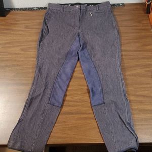 Goode Rider Denim‎ Blue Jean Striped Jodhpurs Breeches Full Seat Size 32L Long